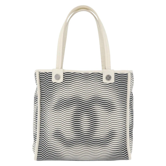 CHANEL Tote Bag Canvas White Silver CC Auth BA12904A