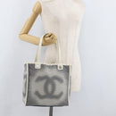 CHANEL Tote Bag Canvas White Silver CC Auth BA12904A-21