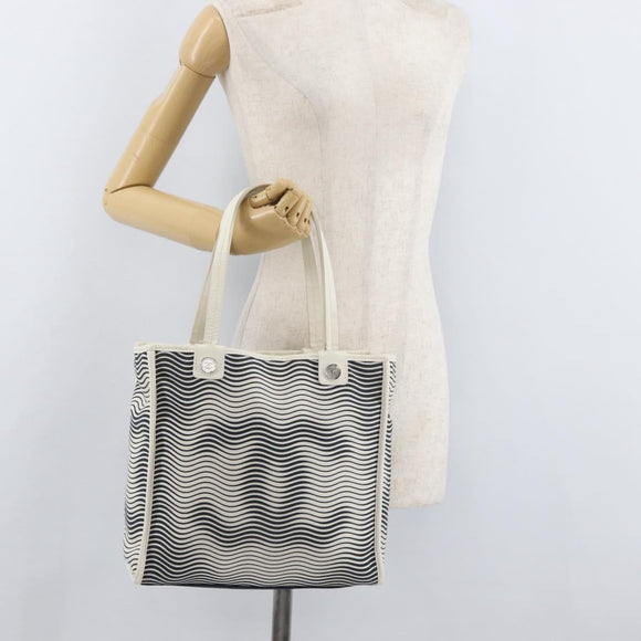 CHANEL Tote Bag Canvas White Silver CC Auth BA12904A