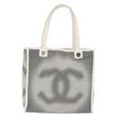 CHANEL Tote Bag Canvas White Silver CC Auth BA12904A-2