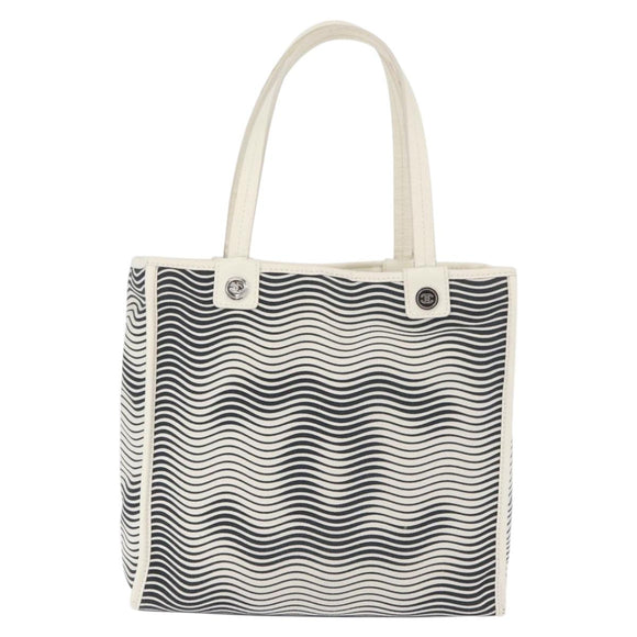 CHANEL Tote Bag Canvas White Silver CC Auth BA12904A