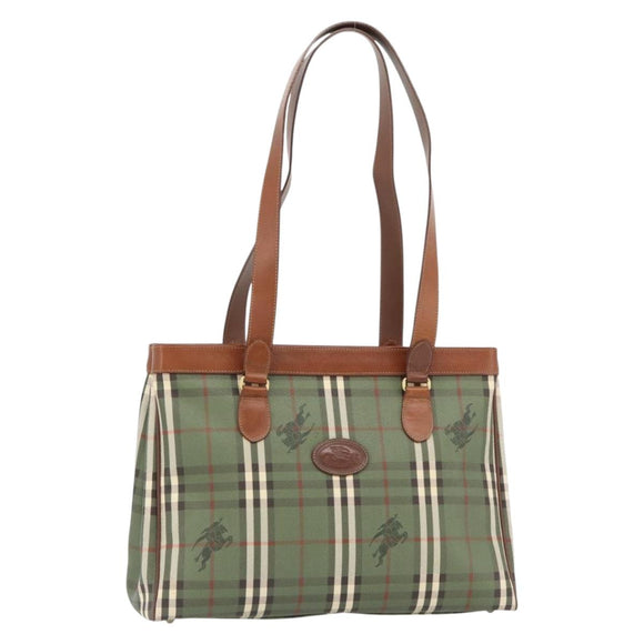 Burberry Nova Check Tote Bag PVC Groen Goud Auth BA12905