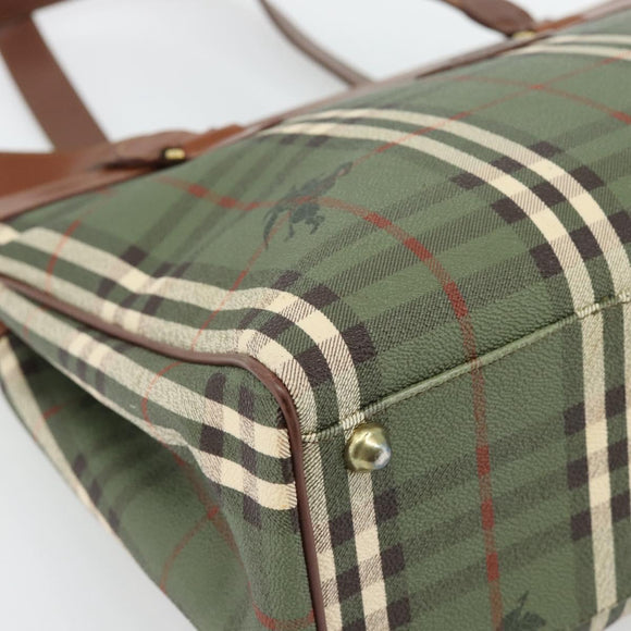 Burberry Nova Check Tote Bag PVC Groen Goud Auth BA12905