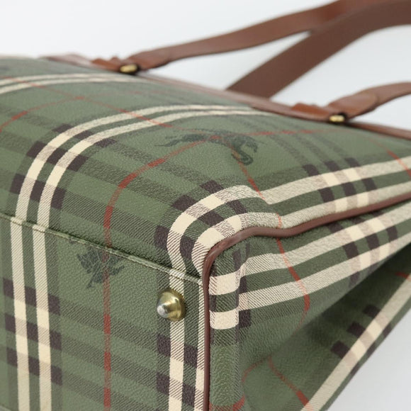 Burberry Nova Check Tote Bag PVC Groen Goud Auth BA12905