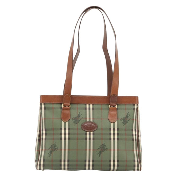 Burberry Nova Check Tote Bag PVC Groen Goud Auth BA12905