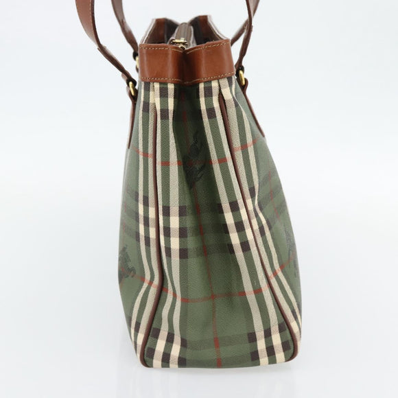 Burberry Nova Check Tote Bag PVC Groen Goud Auth BA12905