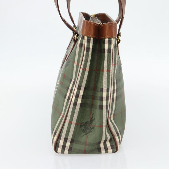 Burberry Nova Check Tote Bag PVC Groen Goud Auth BA12905