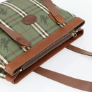 Burberry Nova Check Tote Bag PVC Groen Goud Auth BA12905-6