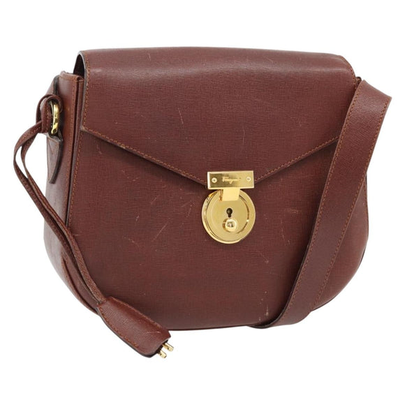 Salvatore Ferragamo Shoulder Bag Leather Brown Gold Auth BA12914