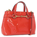 GUCCI Hand Bag Patent leather 2way Red Gold 371925 Auth BA12915-1
