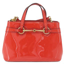 GUCCI Hand Bag Patent leather 2way Red Gold 371925 Auth BA12915-13