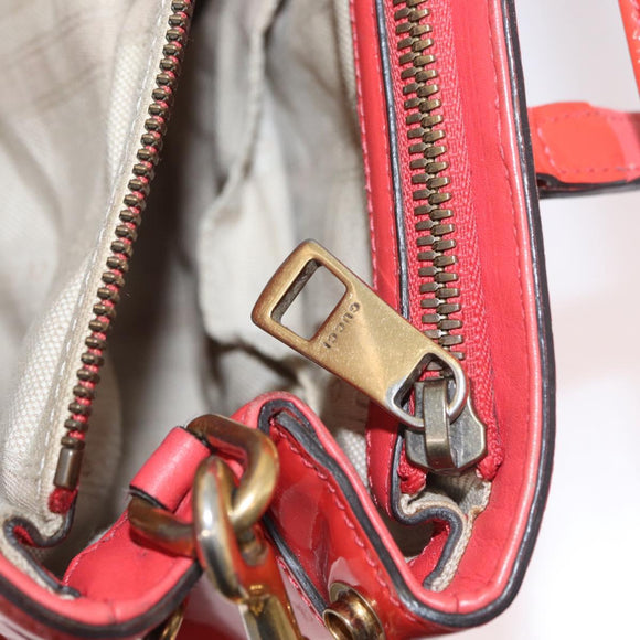 GUCCI Hand Bag Patent leather 2way Red Gold 371925 Auth BA12915