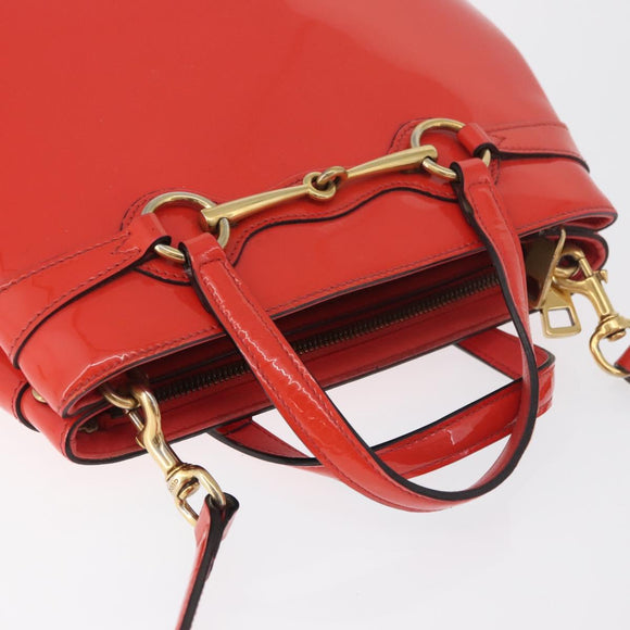 GUCCI Hand Bag Patent leather 2way Red Gold 371925 Auth BA12915