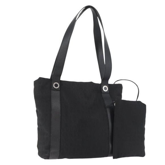 BVLGARI Logo Mania Tote Bag Canvas Black Silver Auth BA12918