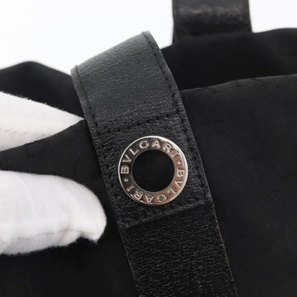 BVLGARI Logo Mania Tote Bag Canvas Black Silver Auth BA12918