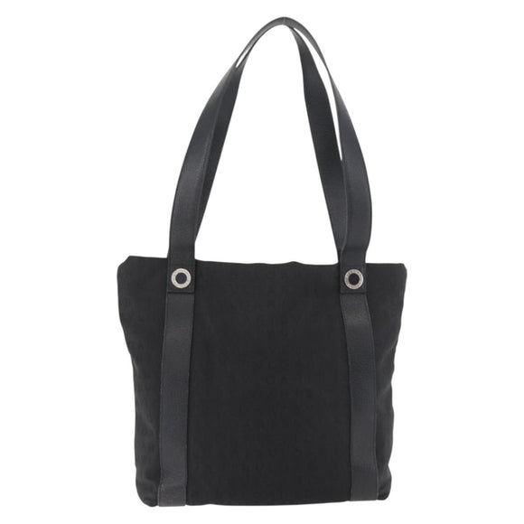BVLGARI Logo Mania Tote Bag Canvas Black Silver Auth BA12918