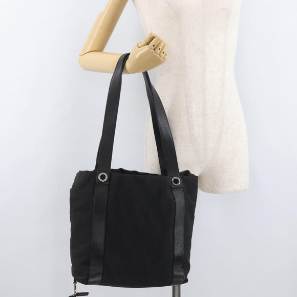 BVLGARI Logo Mania Tote Bag Canvas Black Silver Auth BA12918