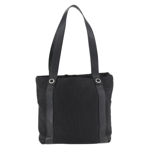 BVLGARI Logo Mania Tote Bag Canvas Black Silver Auth BA12918
