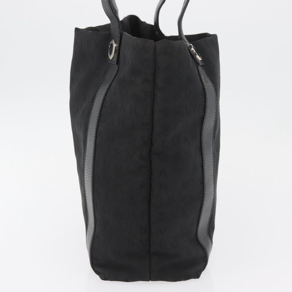 BVLGARI Logo Mania Tote Bag Canvas Black Silver Auth BA12918