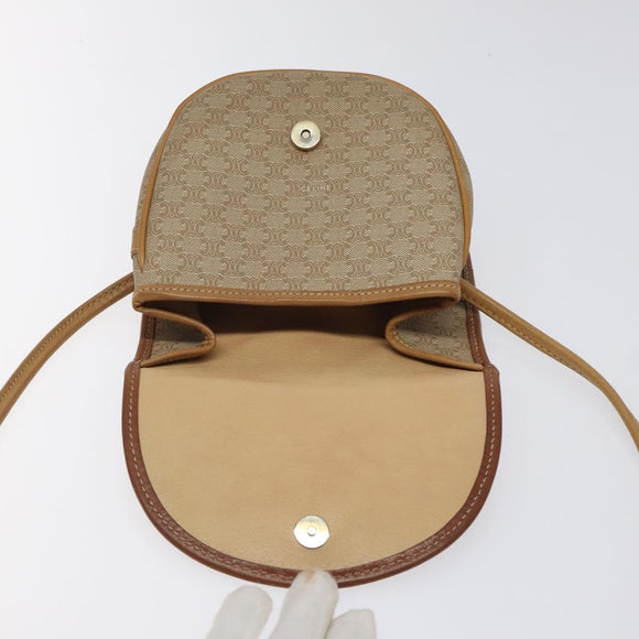 CELINE Macadam Canvas Shoulder Bag PVC Beige Gold Auth BA1292