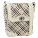 BURBERRY Nova Check Shoulder Bag Canvas Ivory Silver Auth BA12921-1