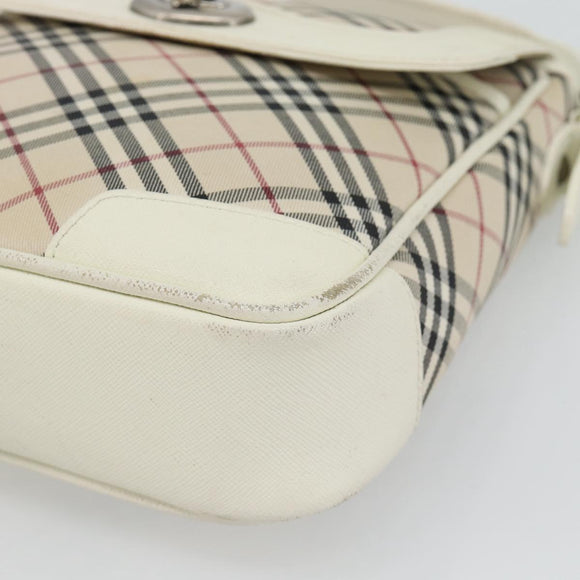 BURBERRY Nova Check Shoulder Bag Canvas Ivory Silver Auth BA12921