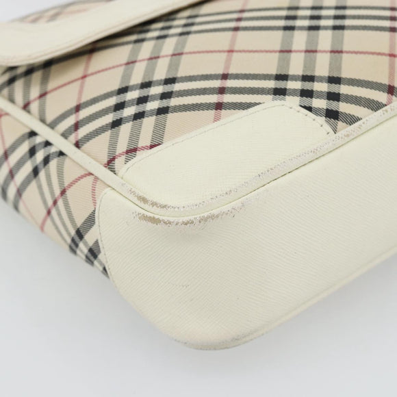 BURBERRY Nova Check Shoulder Bag Canvas Ivory Silver Auth BA12921