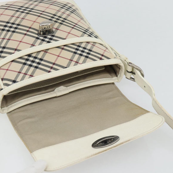 BURBERRY Nova Check Shoulder Bag Canvas Ivory Silver Auth BA12921
