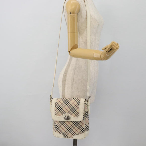 BURBERRY Nova Check Shoulder Bag Canvas Ivory Silver Auth BA12921