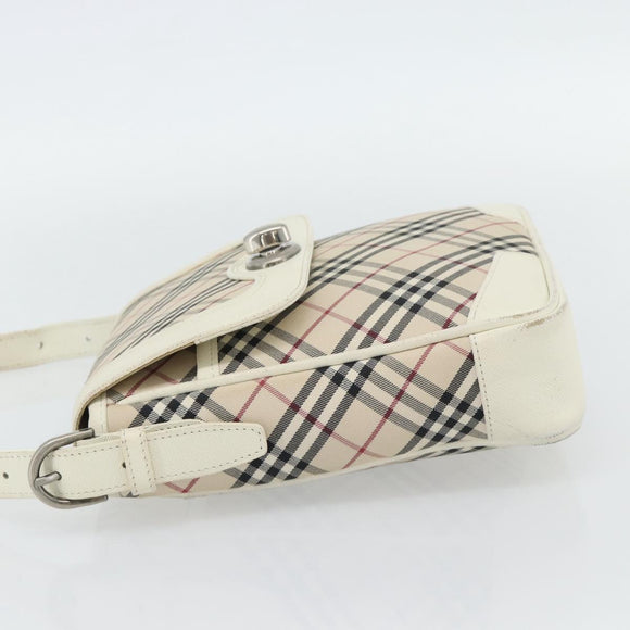 BURBERRY Nova Check Shoulder Bag Canvas Ivory Silver Auth BA12921