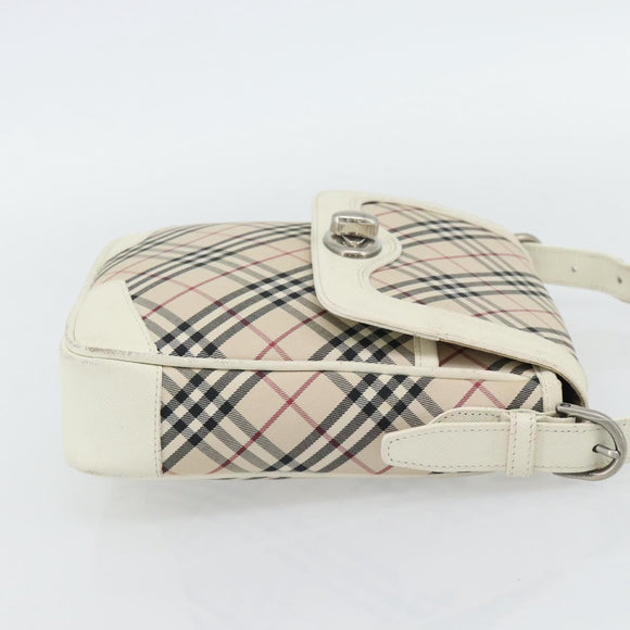 BURBERRY Nova Check Shoulder Bag Canvas Ivory Silver Auth BA12921