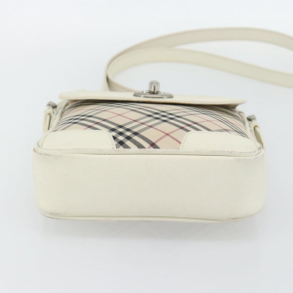 BURBERRY Nova Check Shoulder Bag Canvas Ivory Silver Auth BA12921