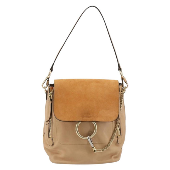 Chloe Fay Backpack Suede Beige Gold Auth BA12922