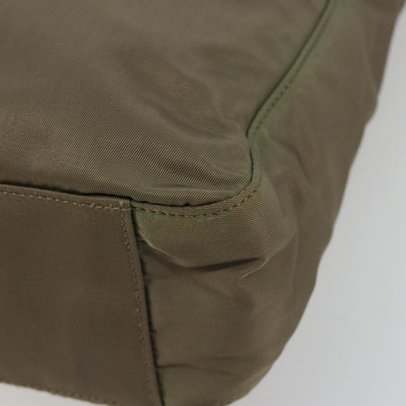 PRADA Draagtas Nylon Khaki Zilver Auth BA12923