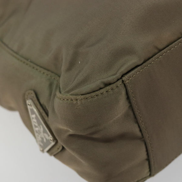 PRADA Draagtas Nylon Khaki Zilver Auth BA12923