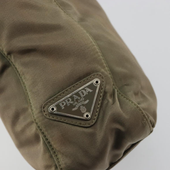 PRADA Draagtas Nylon Khaki Zilver Auth BA12923