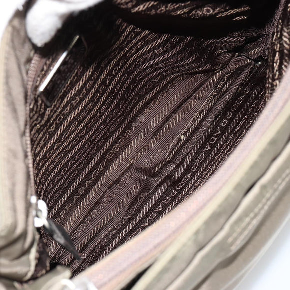 PRADA Draagtas Nylon Khaki Zilver Auth BA12923