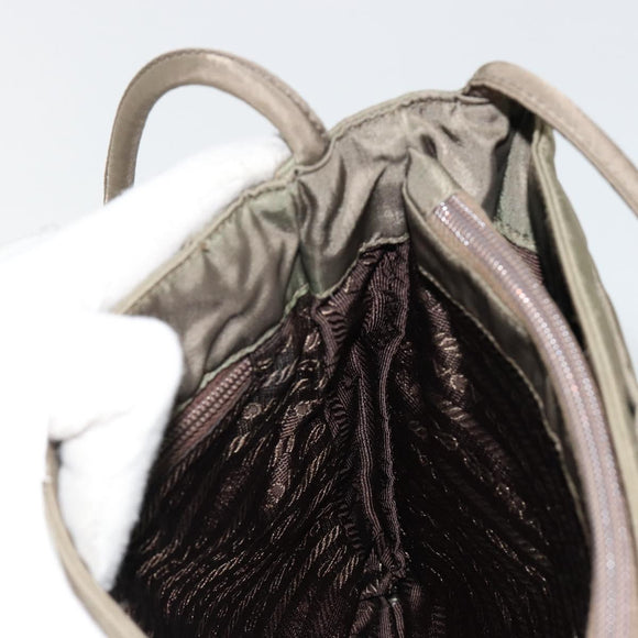 PRADA Draagtas Nylon Khaki Zilver Auth BA12923