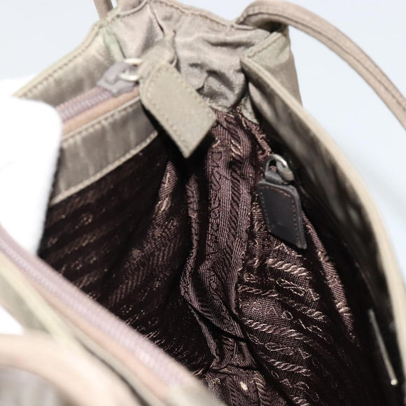 PRADA Draagtas Nylon Khaki Zilver Auth BA12923