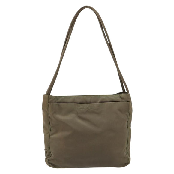 PRADA Draagtas Nylon Khaki Zilver Auth BA12923