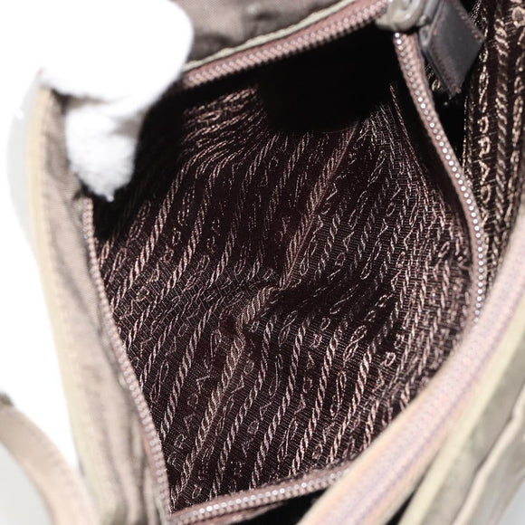 PRADA Draagtas Nylon Khaki Zilver Auth BA12923