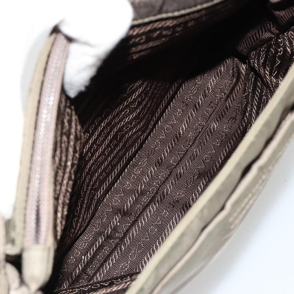 PRADA Draagtas Nylon Khaki Zilver Auth BA12923
