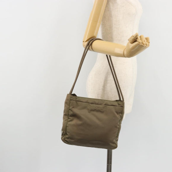PRADA Draagtas Nylon Khaki Zilver Auth BA12923