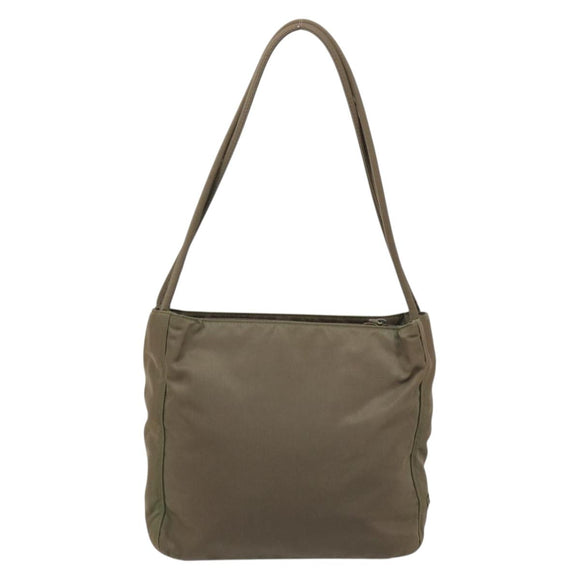 PRADA Draagtas Nylon Khaki Zilver Auth BA12923