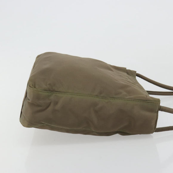 PRADA Draagtas Nylon Khaki Zilver Auth BA12923