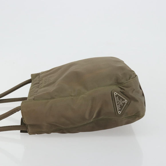 PRADA Draagtas Nylon Khaki Zilver Auth BA12923