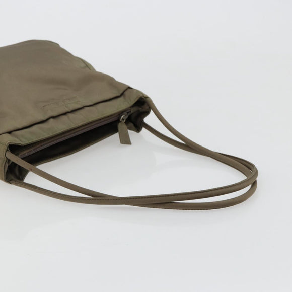 PRADA Draagtas Nylon Khaki Zilver Auth BA12923
