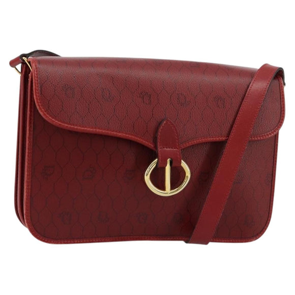 Christian Dior Honeycomb Canvas Shoulder Bag PVC Red Gold Auth BA12924