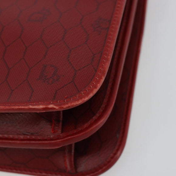 Christian Dior Honeycomb Canvas Shoulder Bag PVC Red Gold Auth BA12924