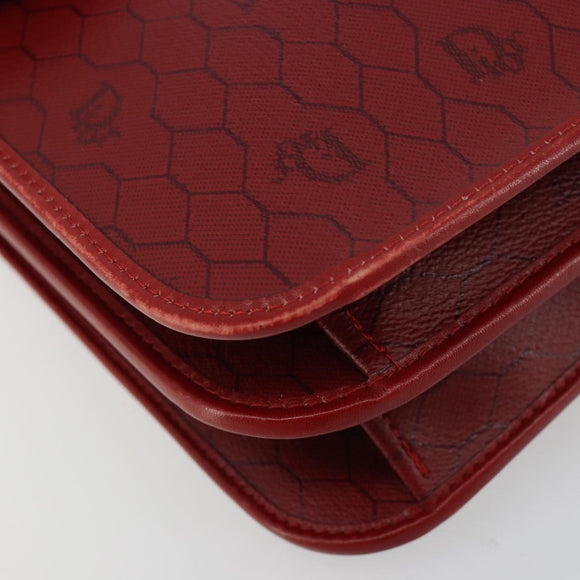 Christian Dior Honeycomb Canvas Shoulder Bag PVC Red Gold Auth BA12924